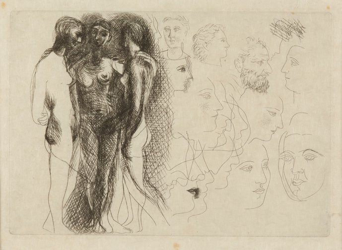 Tres desnudos parados y estudios de cabezas, o Estudios Tres desnudos parados y estudios de cabezas, o Estudios