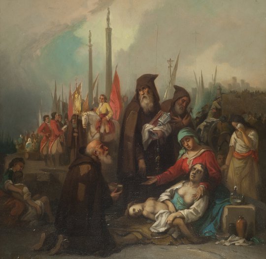 Cuadro histórico. Auxilio a unos apestados